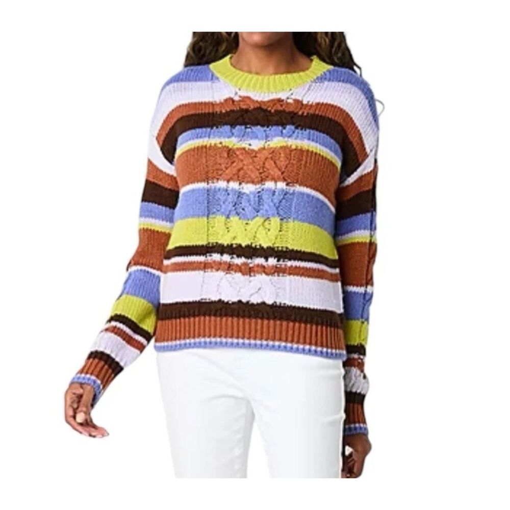 St. John's Bay Striped Sweater Crewneck Cable Knit Pullover Size XXL Orig. $44